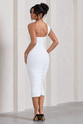 White One Shoulder Bodycon Midi Dress